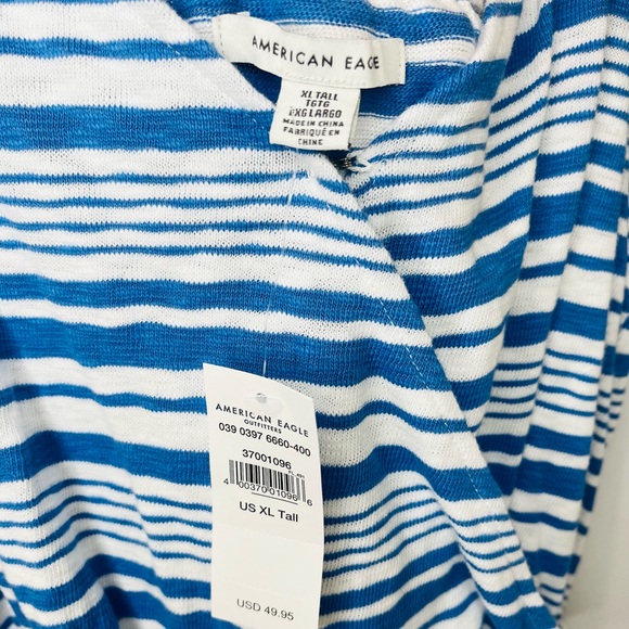 American Eagle Outfitters|Blue White Stripes 100% Cotton Wrap Romper NWT XL TALL - Picture 7 of 11